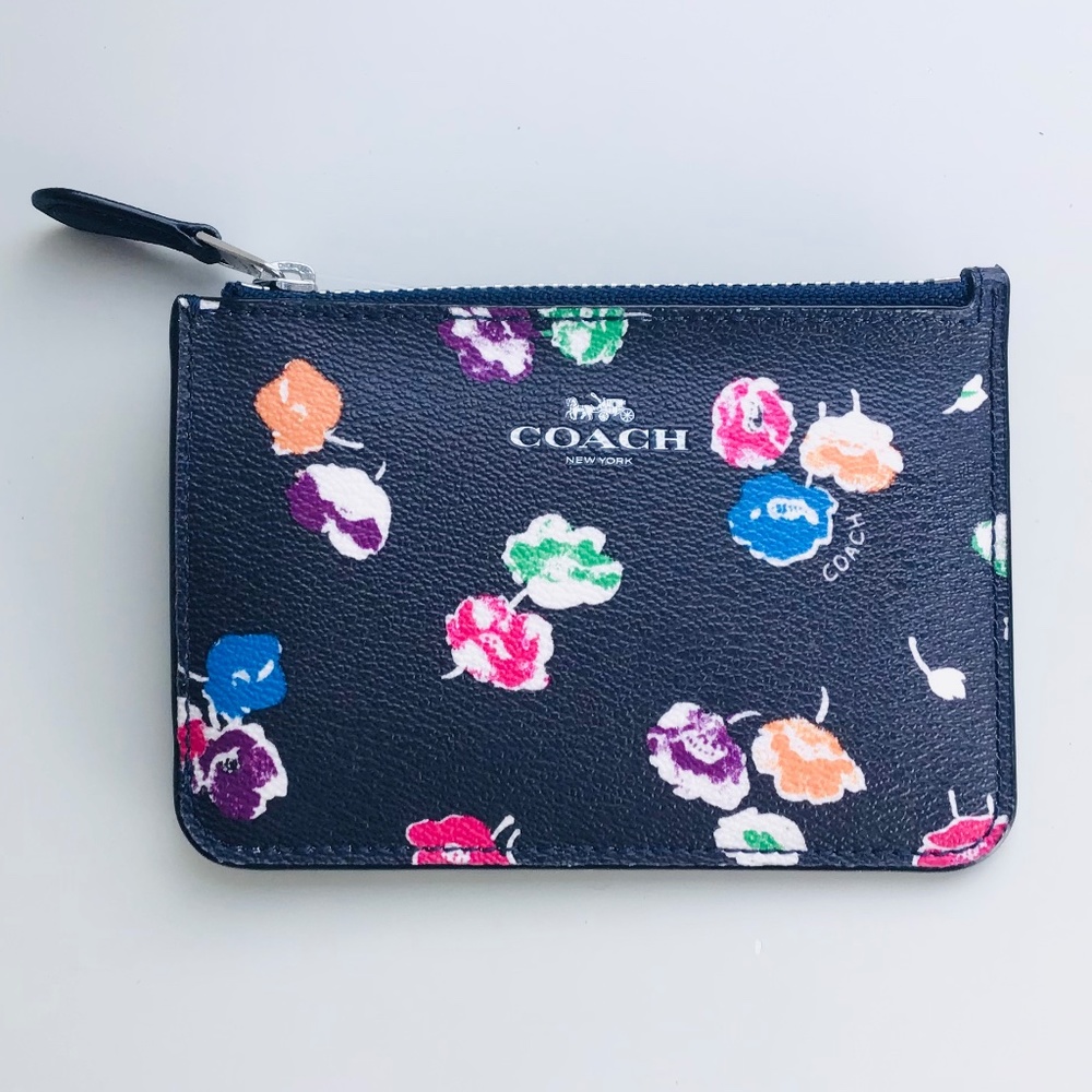 COACH card and key wallet, black leather with floral pattern - NWOT - Picture 5 of 6